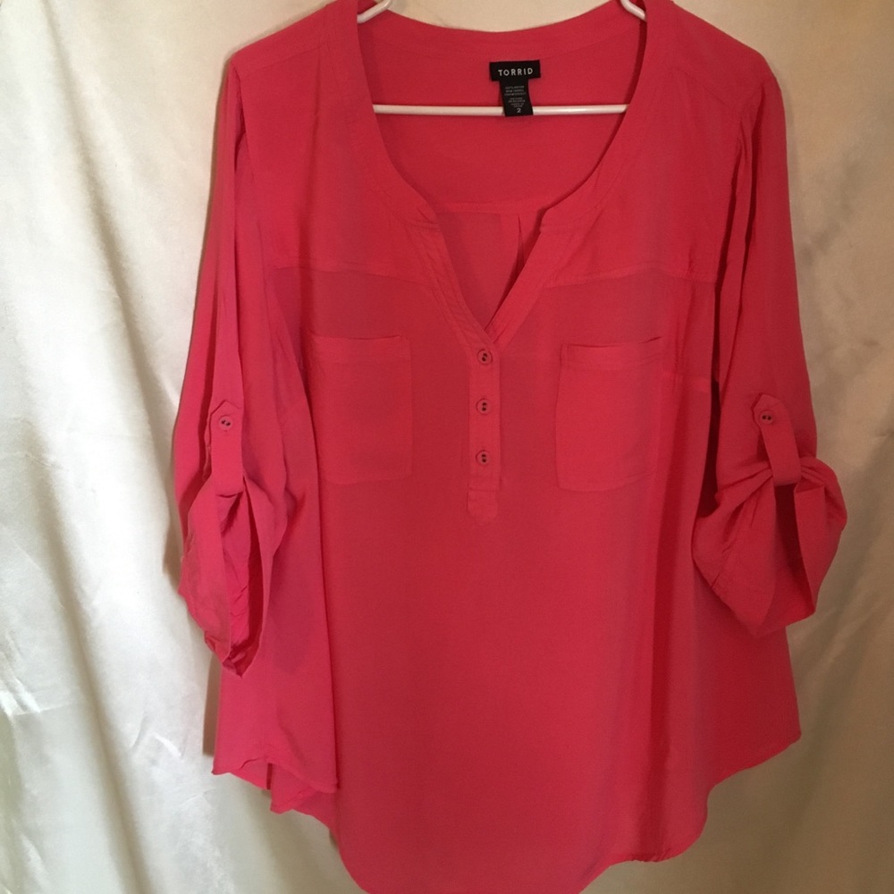 Torrid Size 2 Pink 3/4 Sleeve Blouse Top